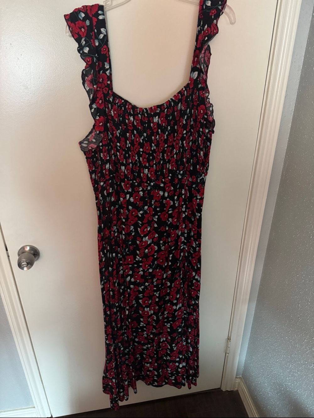 Avenue Black Floral High-Low Dress with Red Blooms
